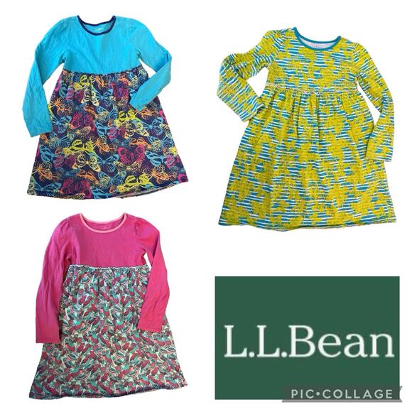 L.L. Bean cotton long sleeved dress bundle of 3 butterfly’s owls aged 8 & 10 - Picture 1 of 11